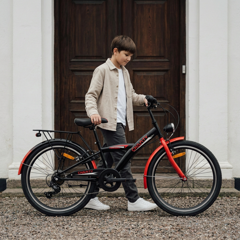 Chanty 24" Barnesykkel – Gutt – Sort/Rød – 7 gir & V-bremser