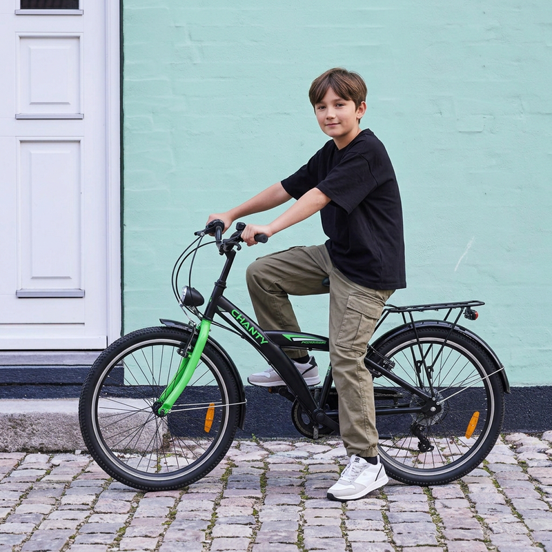 CHANTY Roader 24" Sort & Grønn Guttesykkel | 7 gir |