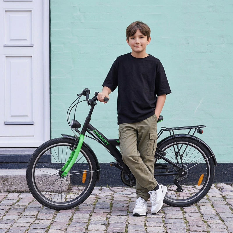 CHANTY Roader 24" Sort & Grønn Guttesykkel | 7 gir |